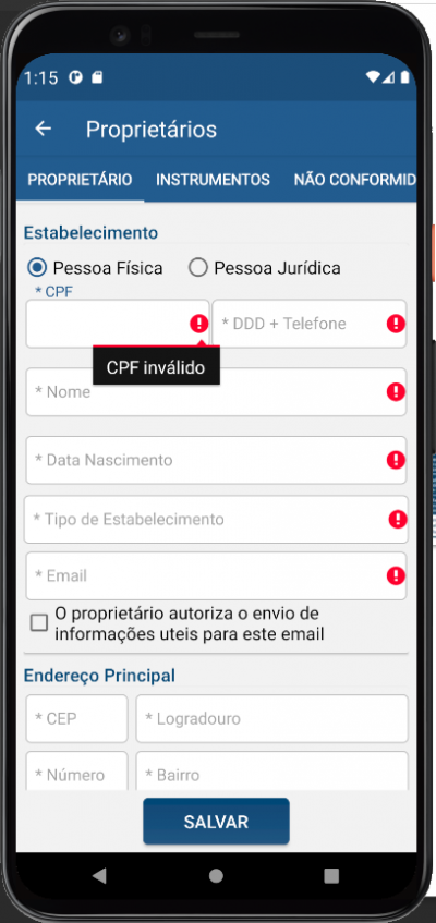 Proprietarios - Cadastro proprietário erro.PNG